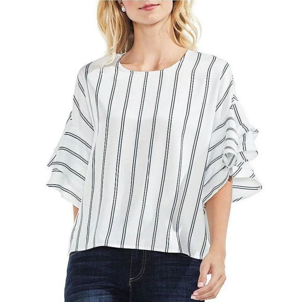 ✨HP✨Tiered Ruffle Sleeve Theory Stripe Blouse✨